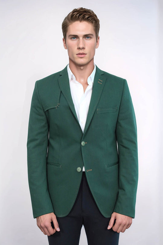 Chaqueta verde con solapa mono y botones dobles en el hombro-Wessi