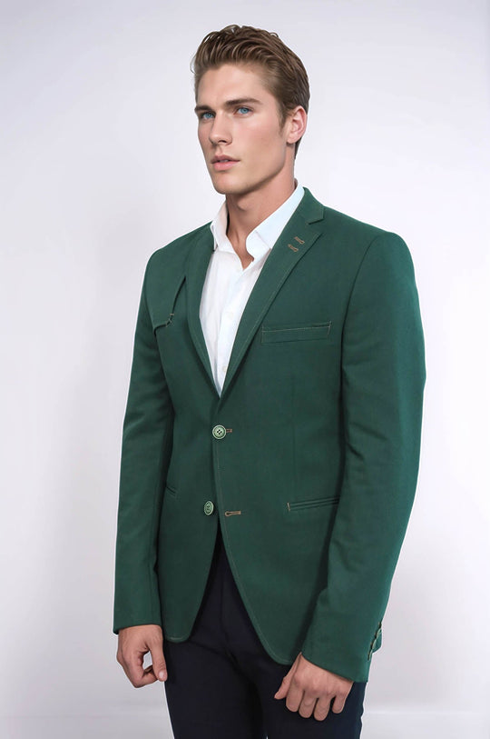 Chaqueta verde con solapa mono y botones dobles en el hombro-Wessi