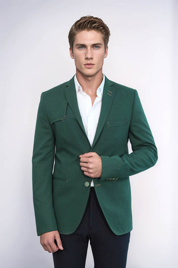 Chaqueta verde con solapa mono y botones dobles en el hombro-Wessi