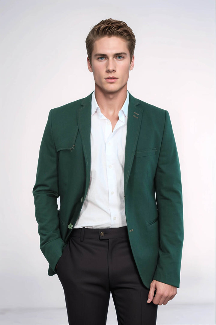 Chaqueta verde con solapa mono y botones dobles en el hombro-Wessi