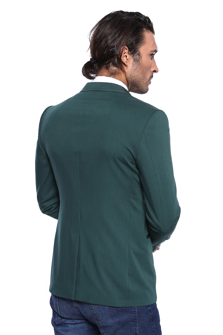 Double Buttons Shoulder Piece Mono Lapel Green Jacket-Wessi