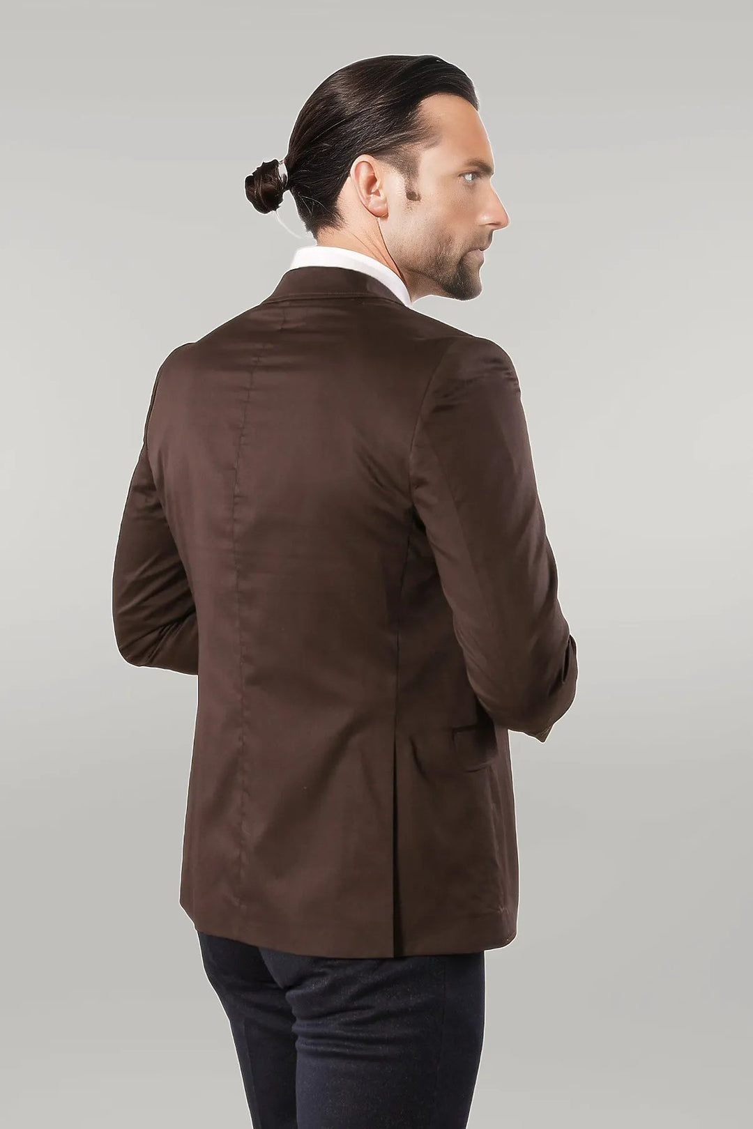 Double Buttons Mono Lapel Shoulder Piece Brown Jacket-Wessi