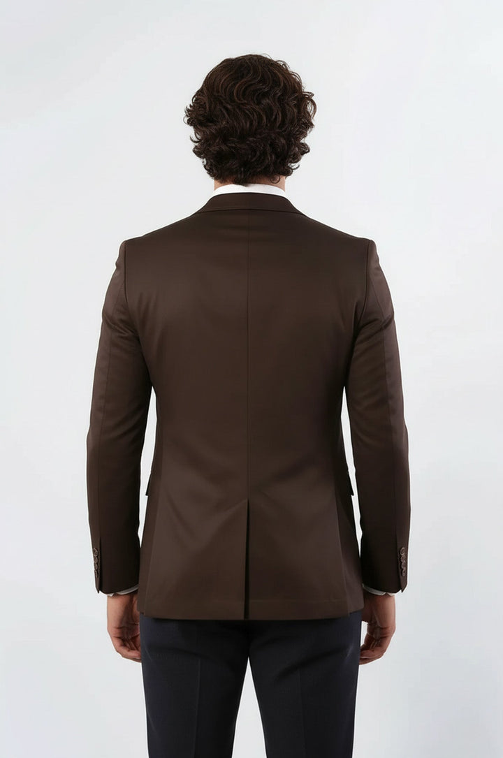 Double Buttons Mono Lapel Shoulder Piece Brown Jacket-Wessi