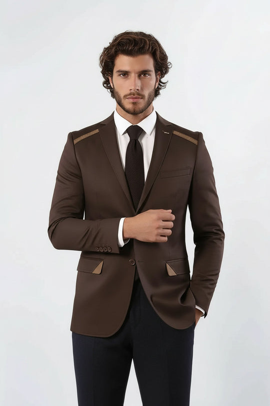 Double Buttons Mono Lapel Shoulder Piece Brown Jacket | Wessi Wessi - Discover Diversity Double Buttons Mono Lapel Shoulder Piece Brown Jacket | Wessi Wessi - Discover Diversity