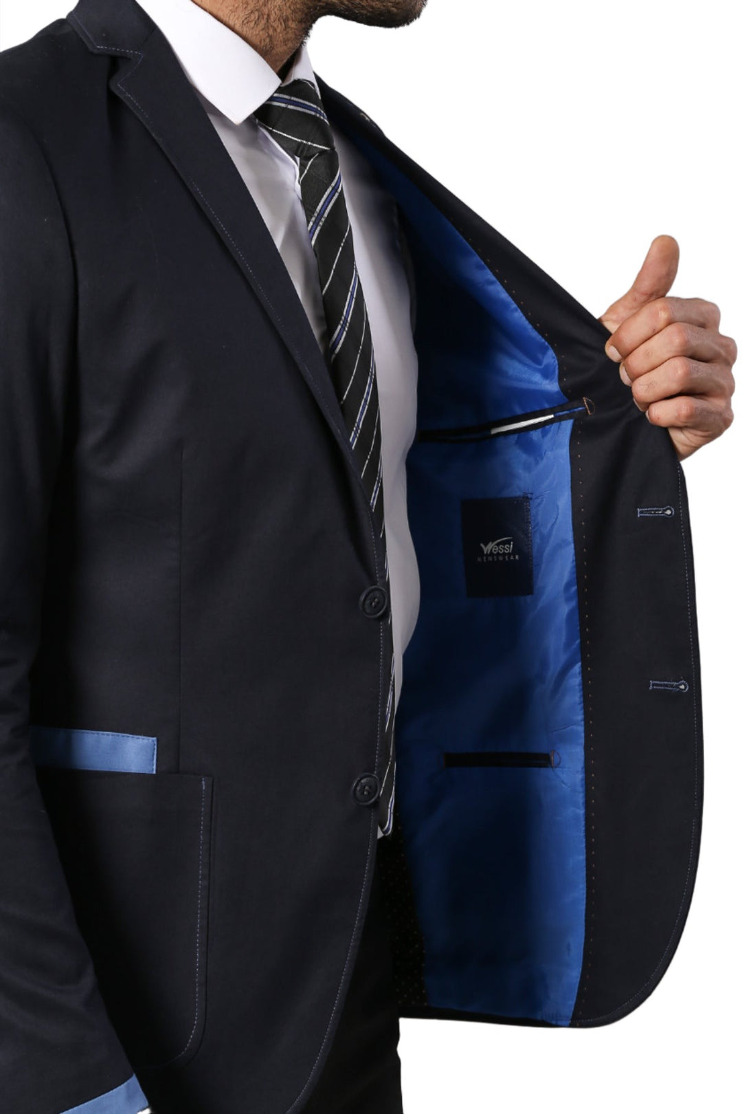 2 Button Bag Pocket Navy Blue Jacket-Wessi
