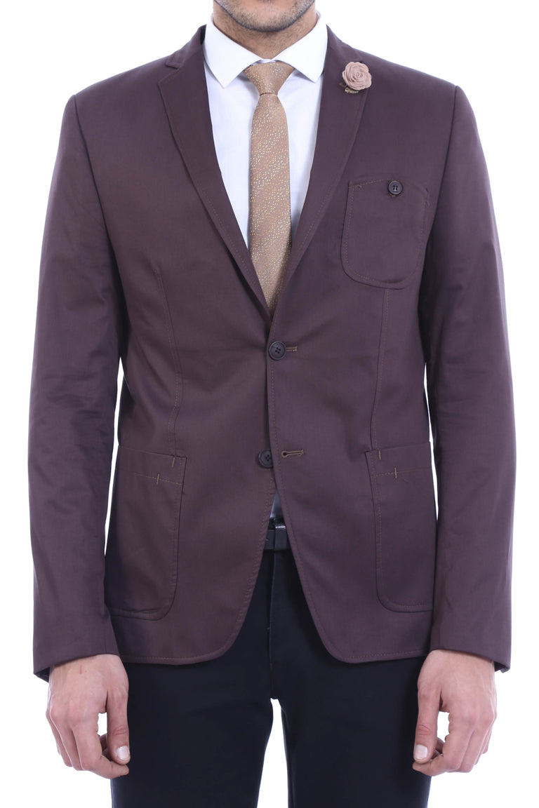 Double Buttons Mono Lapel Bag Pocket Brown Jacket-Wessi