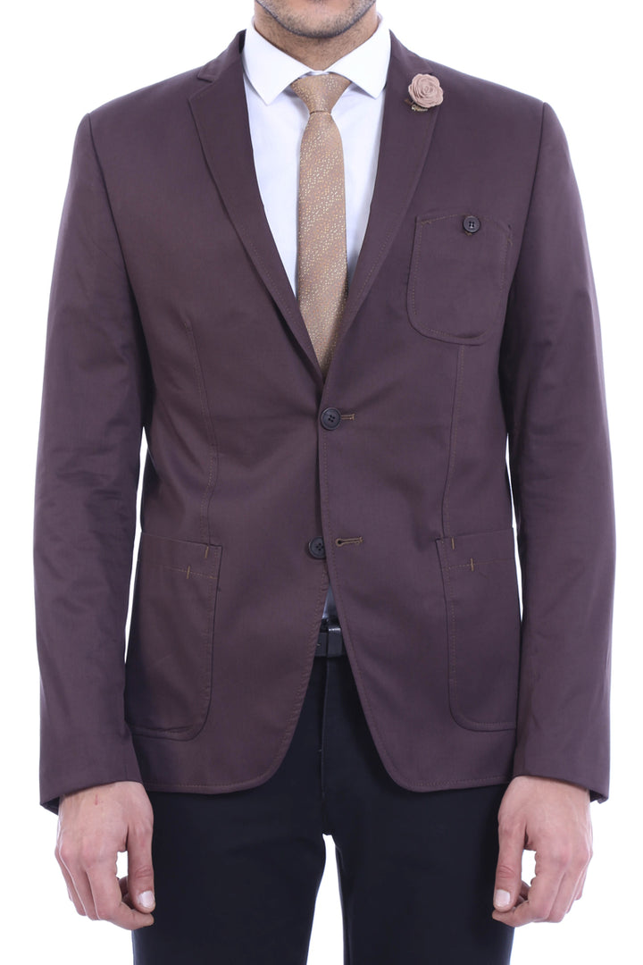 Double Buttons Mono Lapel Bag Pocket Brown Jacket-Wessi