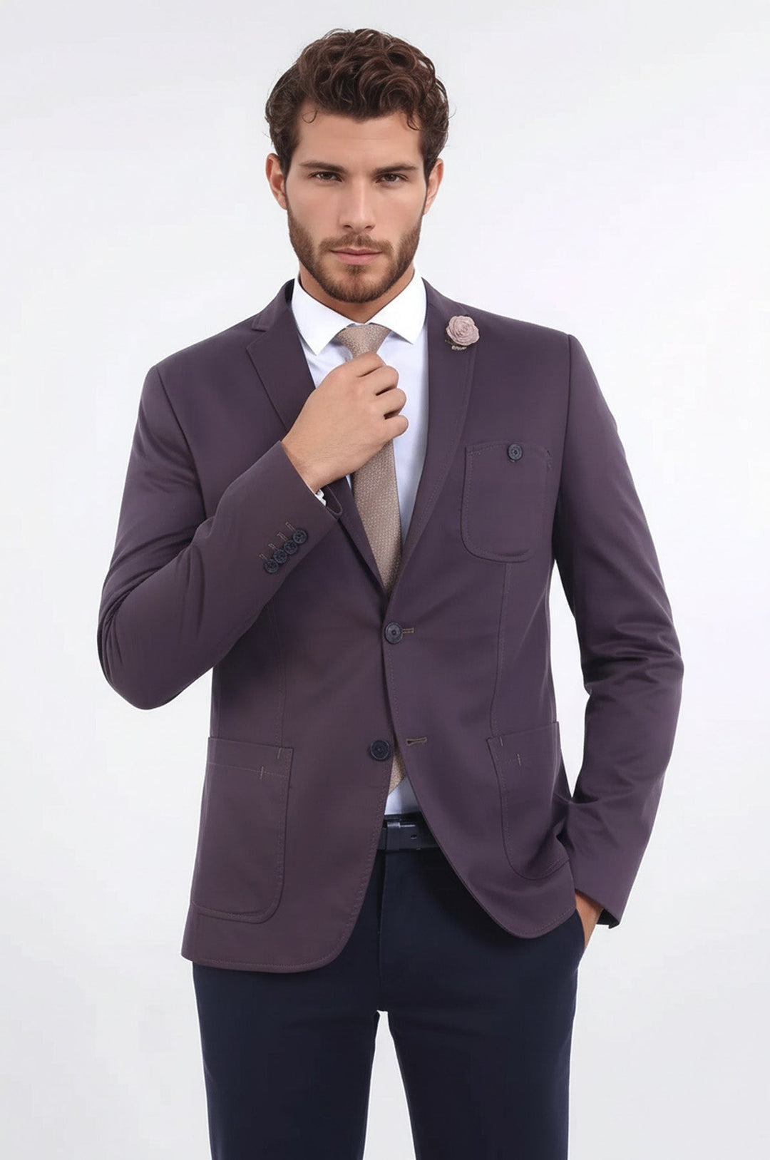 Double Buttons Mono Lapel Bag Pocket Brown Jacket-Wessi