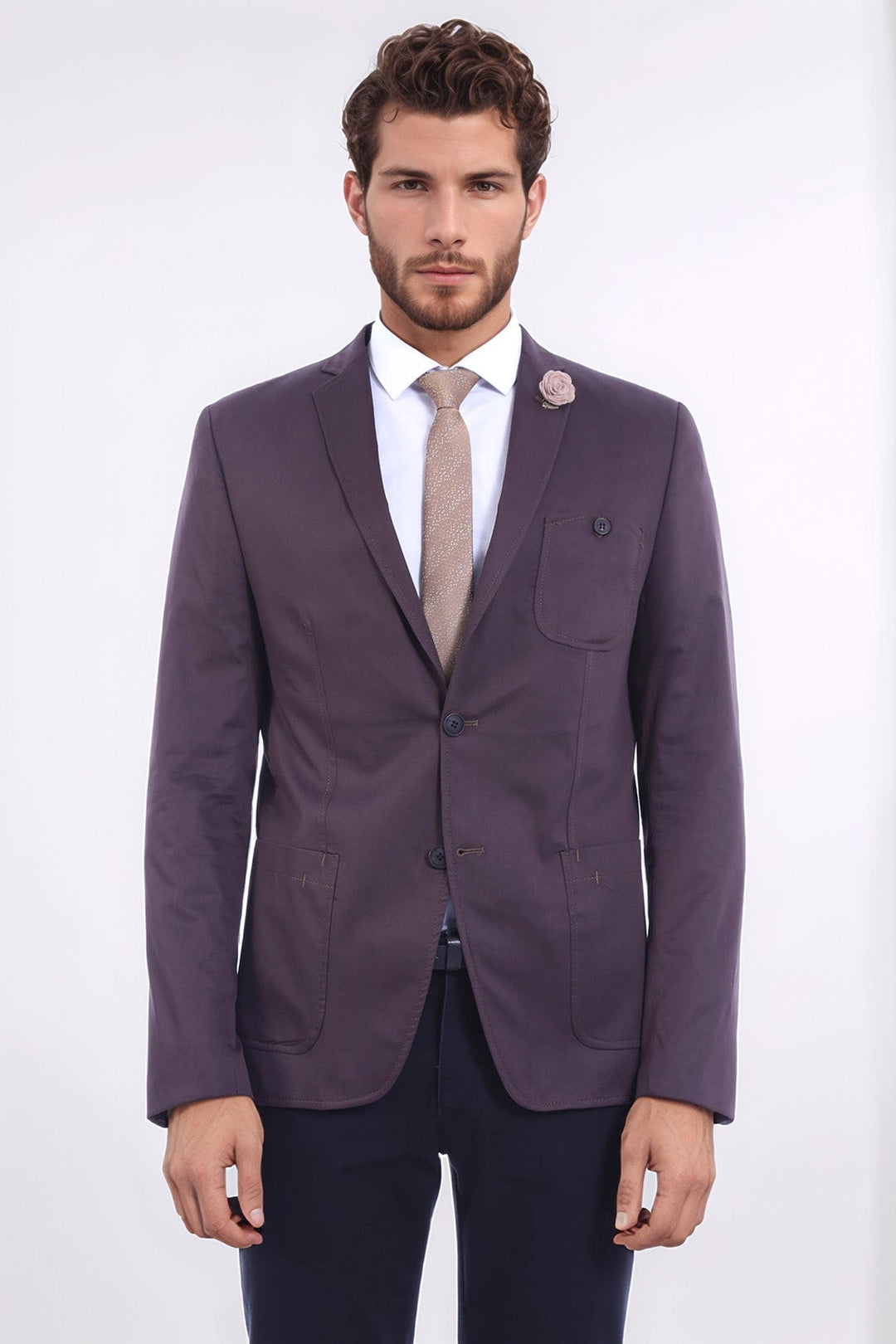 Double Buttons Mono Lapel Bag Pocket Brown Jacket-Wessi