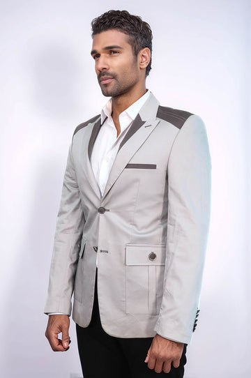 Double Buttons Bag Pocket Shoulder Piece Grey Jacket-Wessi