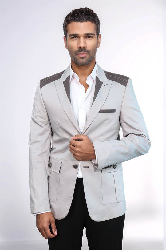 Double Buttons Bag Pocket Shoulder Piece Grey Jacket-Wessi