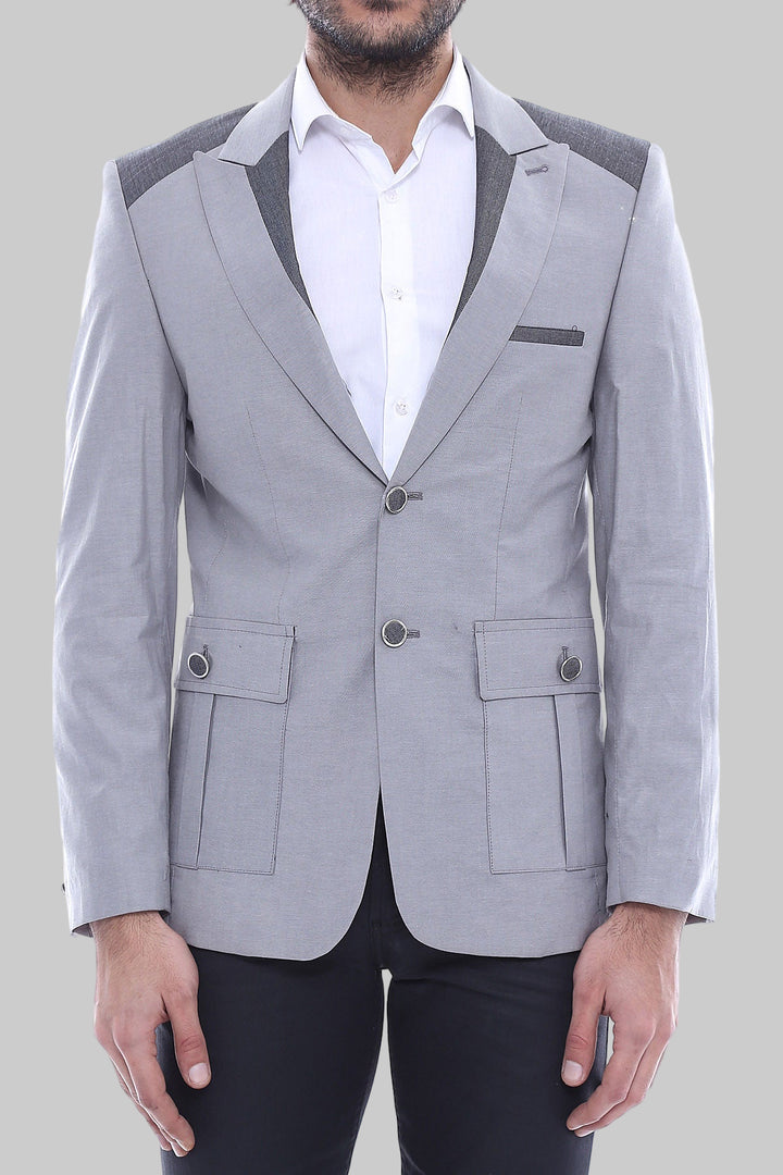 Bolso Doble Botones Bolsillo Hombro Pieza Chaqueta Gris-Wessi
