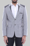 Double Buttons Bag Pocket Shoulder Piece Grey Jacket-Wessi