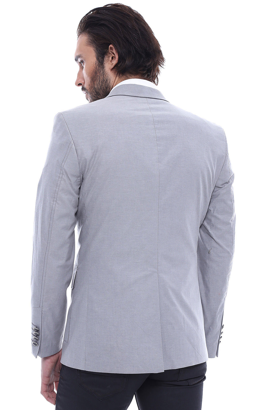 Bolso Doble Botones Bolsillo Hombro Pieza Chaqueta Gris-Wessi