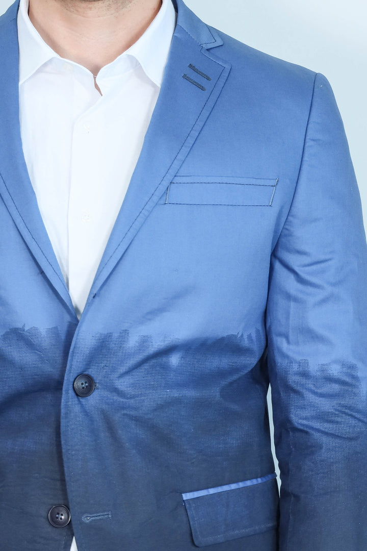 Slim Fit Cotton Blue Blazer - Wessi