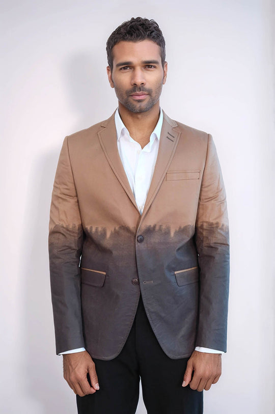Slim Fit Cotton Brown Blazer - Wessi