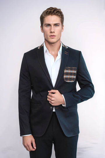 Veste noire à double boutons et col en tricot à revers mono-Wessi