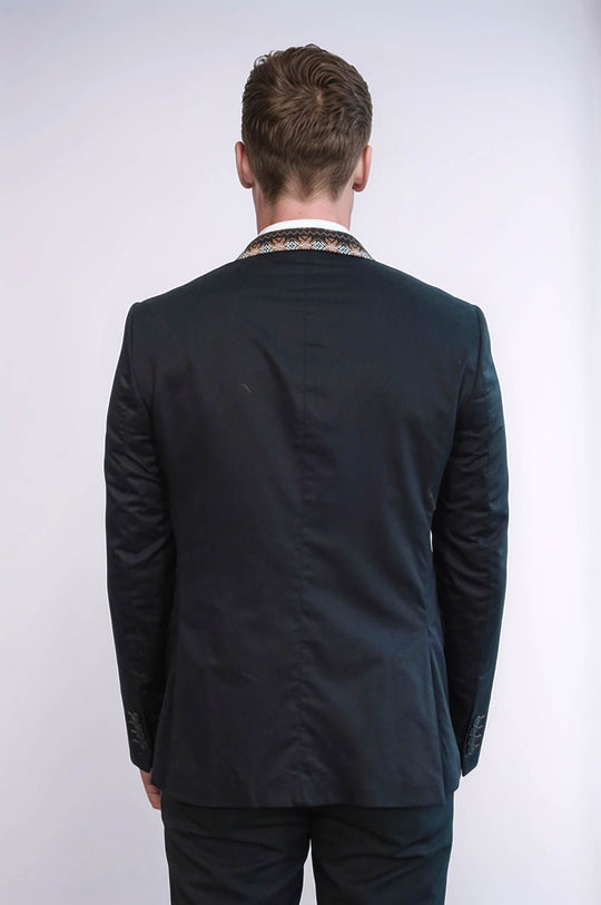 Veste noire à double boutons et col en tricot à revers mono-Wessi