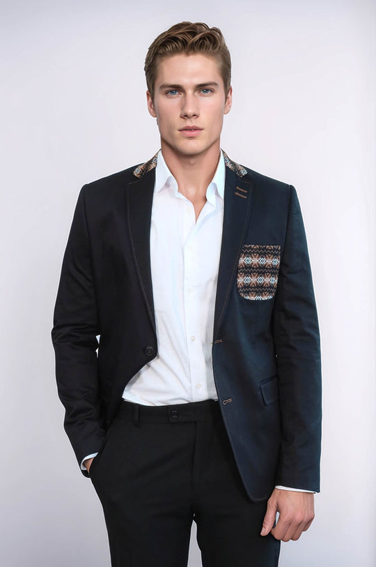 Veste noire à double boutons et col en tricot à revers mono-Wessi