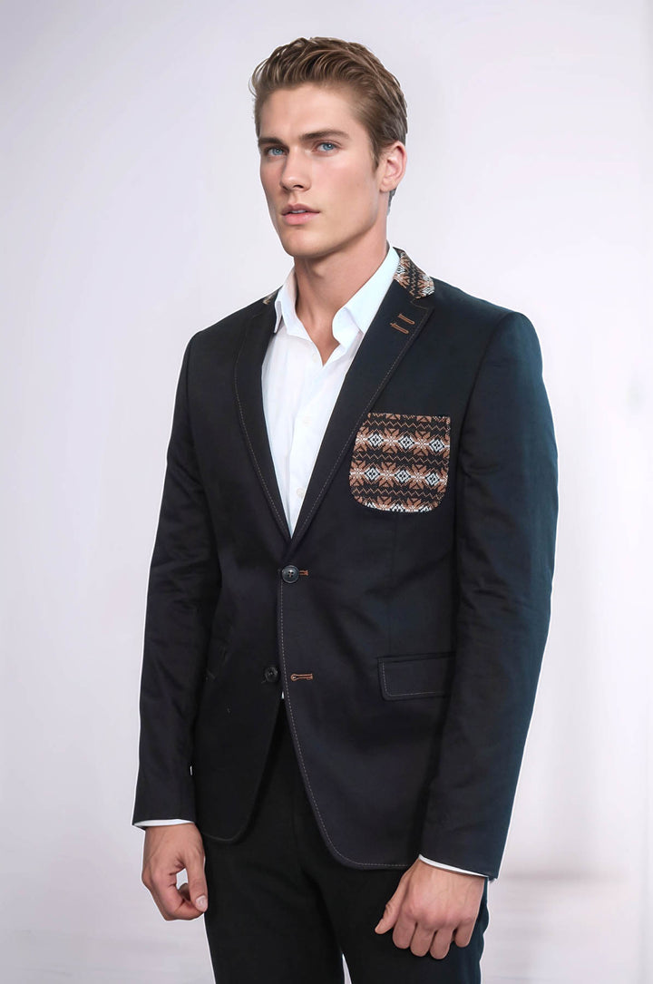 Veste noire à double boutons et col en tricot à revers mono-Wessi