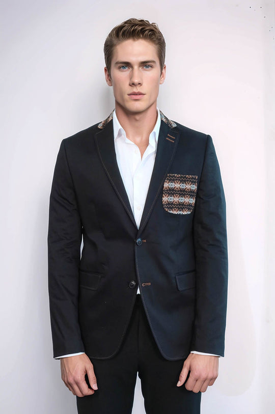 Veste noire à double boutons et col en tricot à revers mono-Wessi