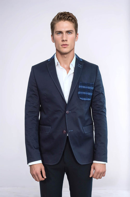 Giacca blu navy con colletto in maglia a doppi bottoni e mono risvolto-Wessi