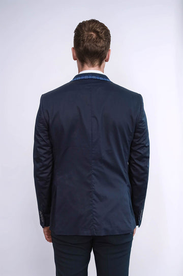 Giacca blu navy con colletto in maglia a doppi bottoni e mono risvolto-Wessi