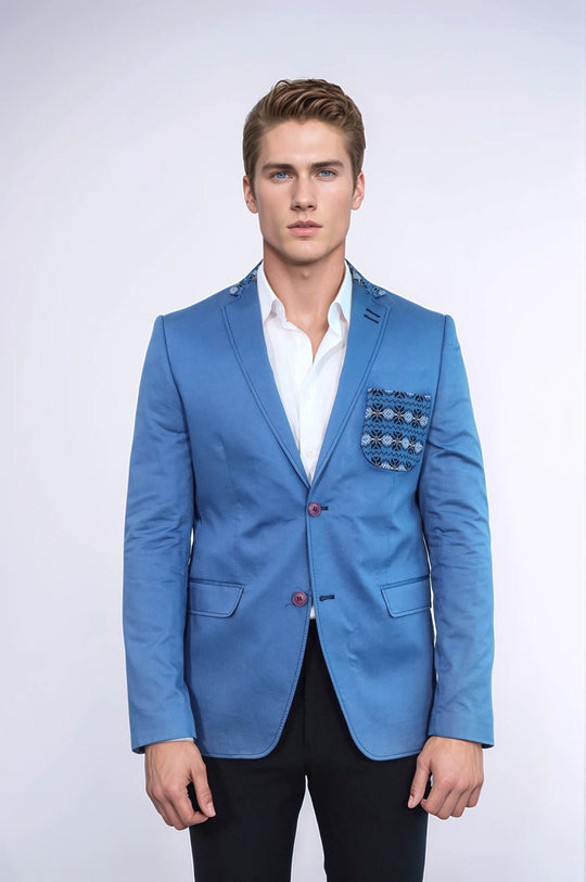 Veste à col en tricot à double boutons mono revers Blue - Wessi