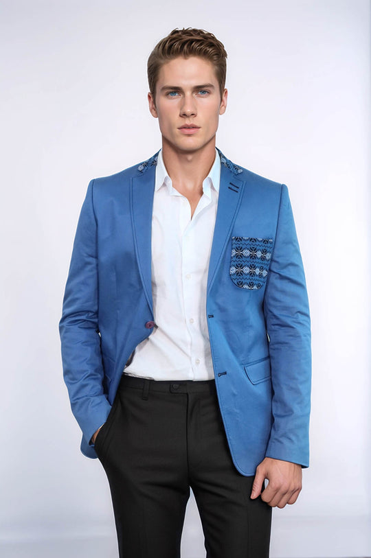 Veste à col en tricot à double boutons mono revers Blue - Wessi