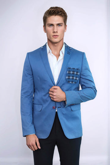 Veste à col en tricot à double boutons mono revers Blue - Wessi