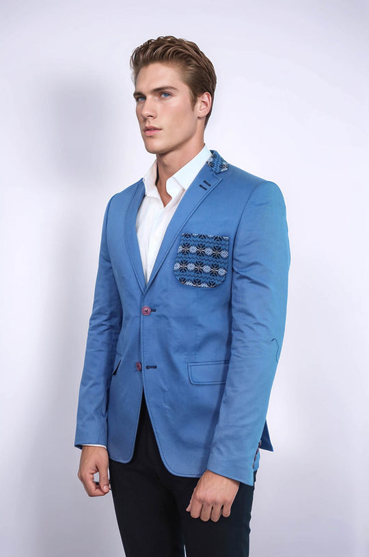 Veste à col en tricot à double boutons mono revers Blue - Wessi