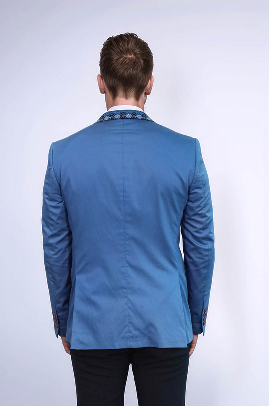 Veste à col en tricot à double boutons mono revers Blue - Wessi