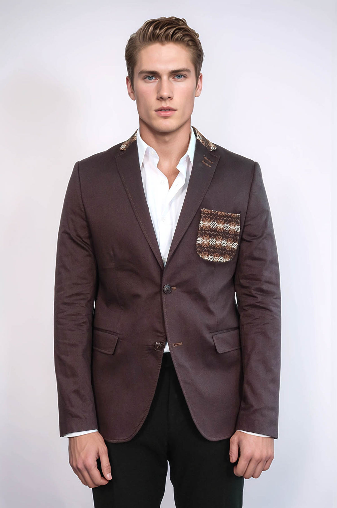 Veste marron à double boutons et col en tricot à revers mono-Wessi
