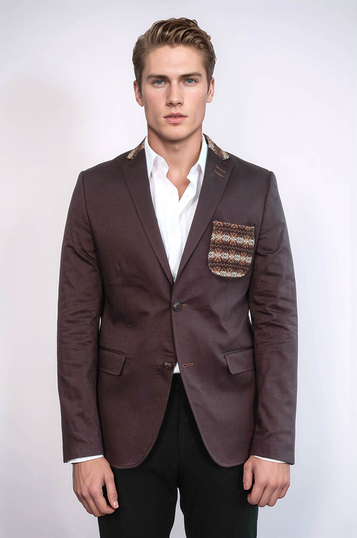 Veste marron à double boutons et col en tricot à revers mono-Wessi