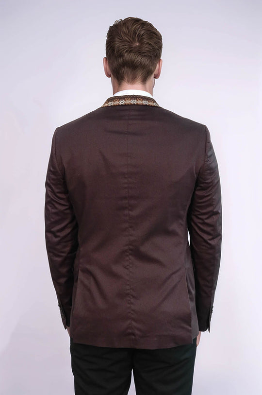 Double Buttons Knit Collar Mono Lapel Brown Jacket-Wessi