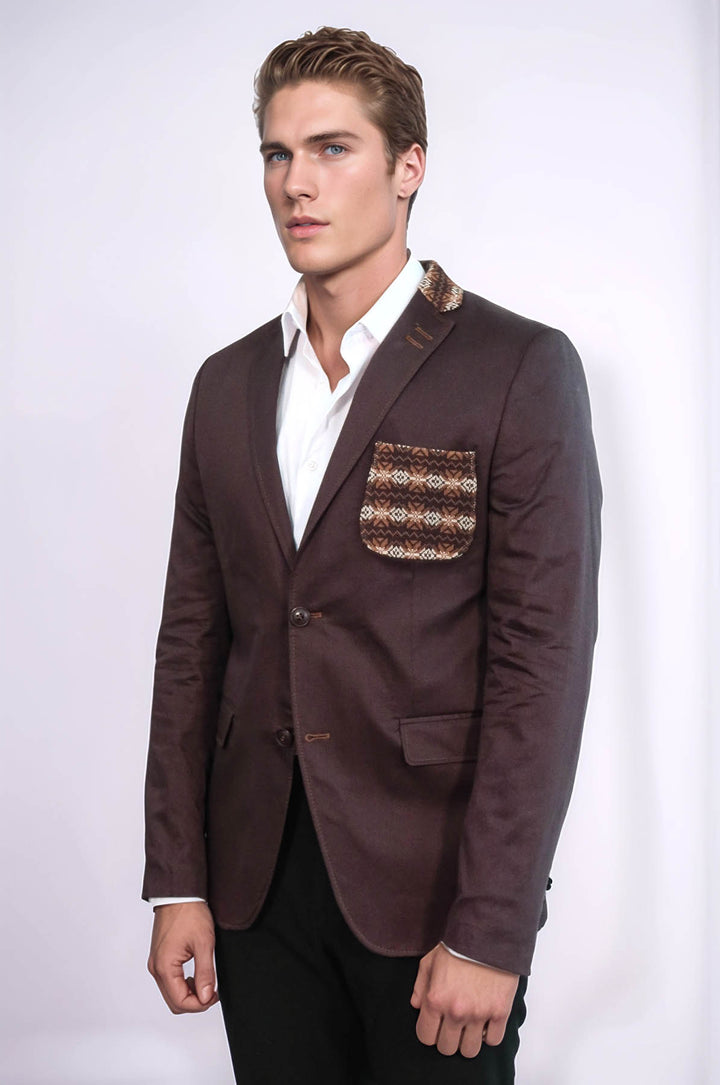 Veste marron à double boutons et col en tricot à revers mono-Wessi