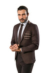 Double Buttons Knit Collar Mono Lapel Brown Jacket-Wessi