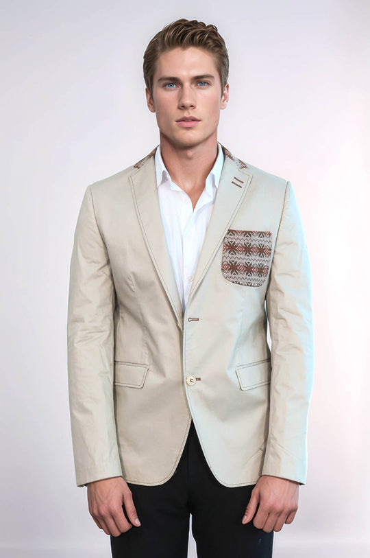 Giacca beige con colletto in maglia con doppi bottoni e risvolto singolo-Wessi