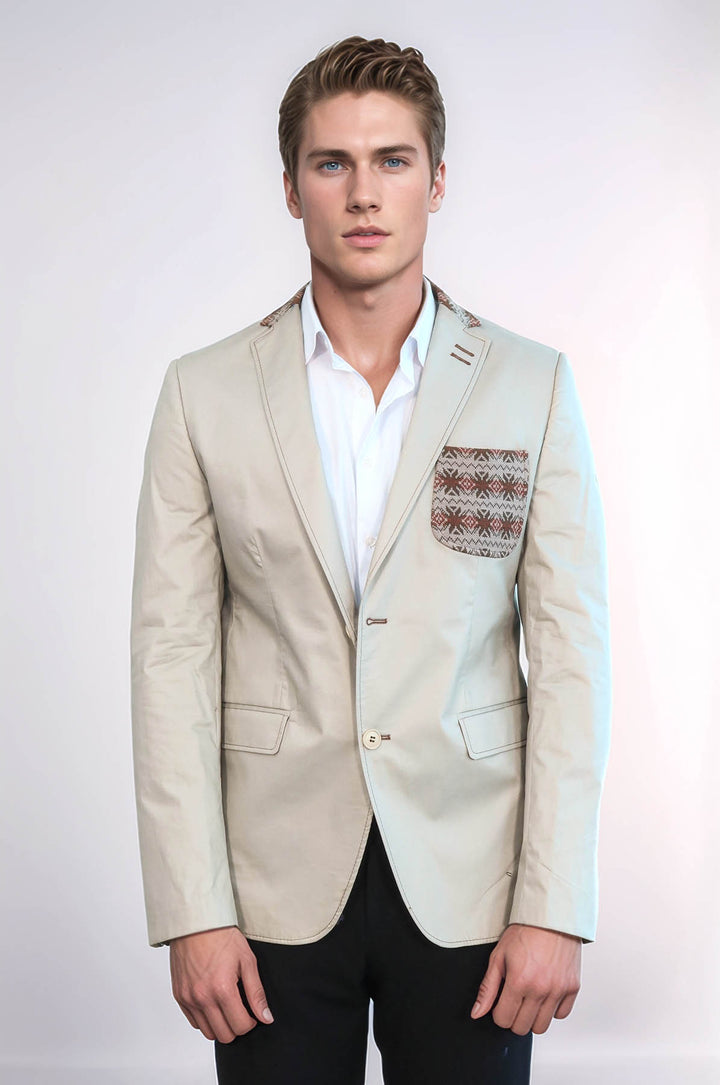 Veste beige à double boutons et col en tricot à revers mono-Wessi