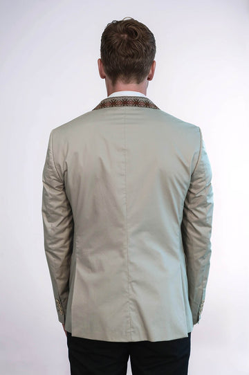 Giacca beige con colletto in maglia con doppi bottoni e risvolto singolo-Wessi