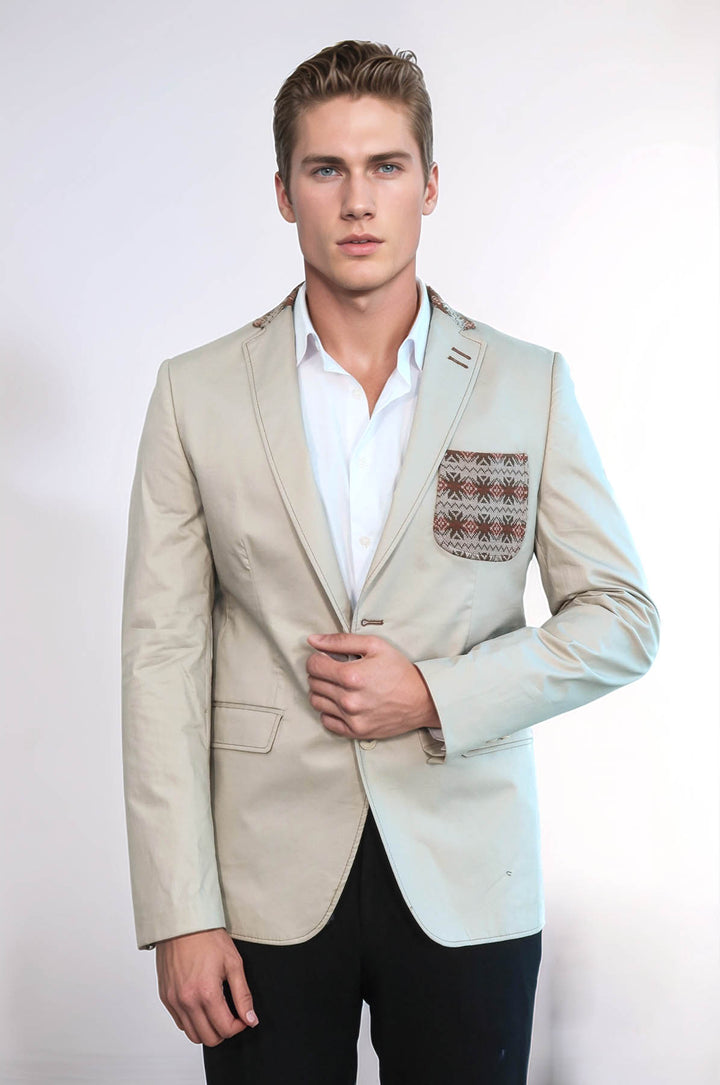 Veste beige à double boutons et col en tricot à revers mono-Wessi