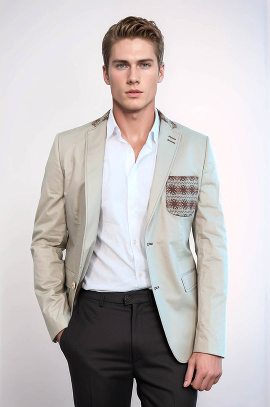 Giacca beige con colletto in maglia con doppi bottoni e risvolto singolo-Wessi