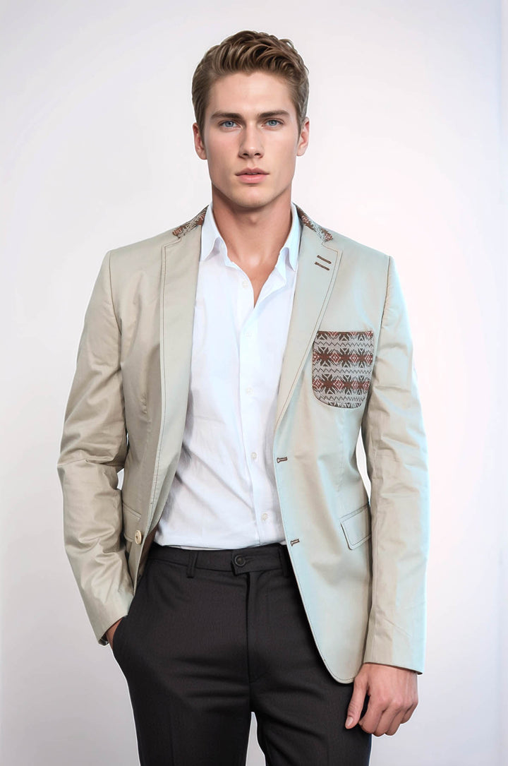 Veste beige à double boutons et col en tricot à revers mono-Wessi