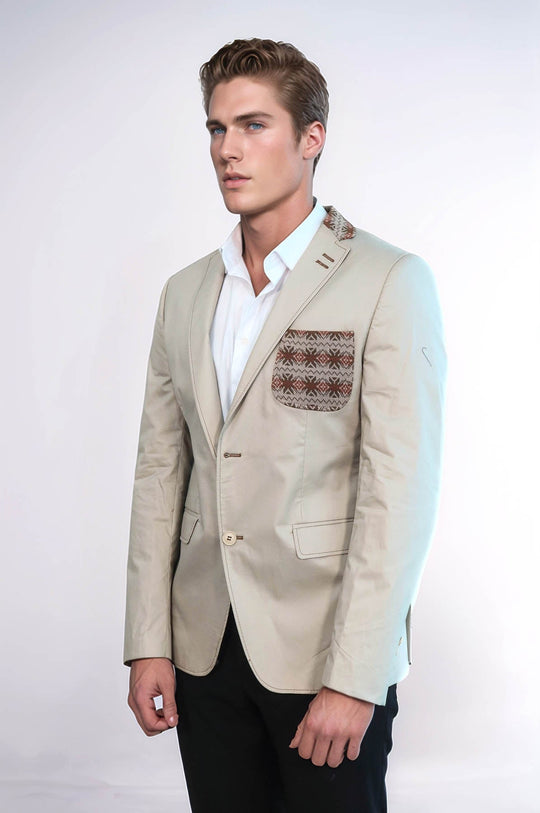 Giacca beige con colletto in maglia con doppi bottoni e risvolto singolo-Wessi