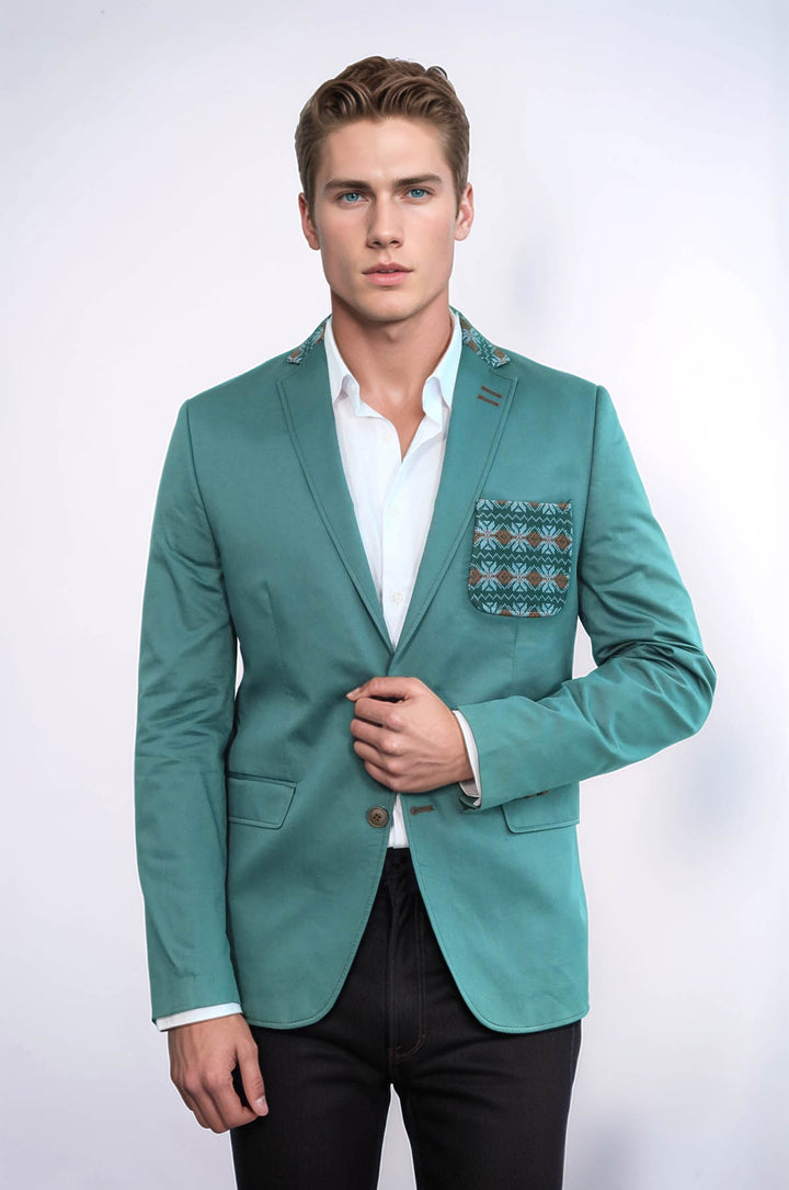Veste à col en tricot à double boutons mono revers Green - Wessi