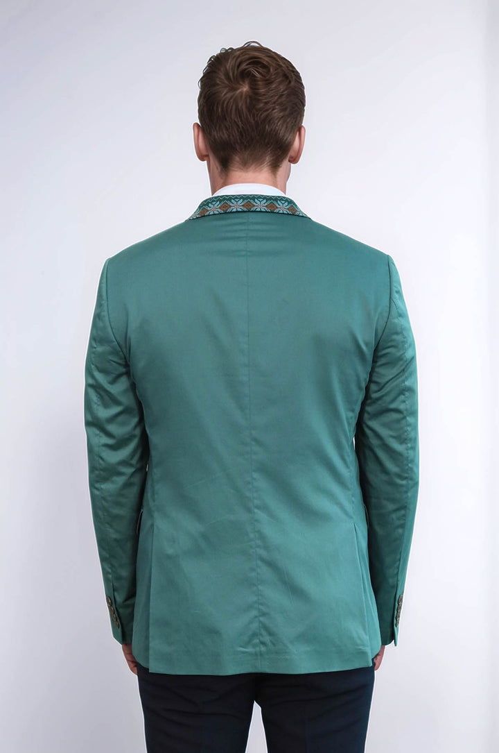 Veste à col en tricot à double boutons mono revers Green - Wessi