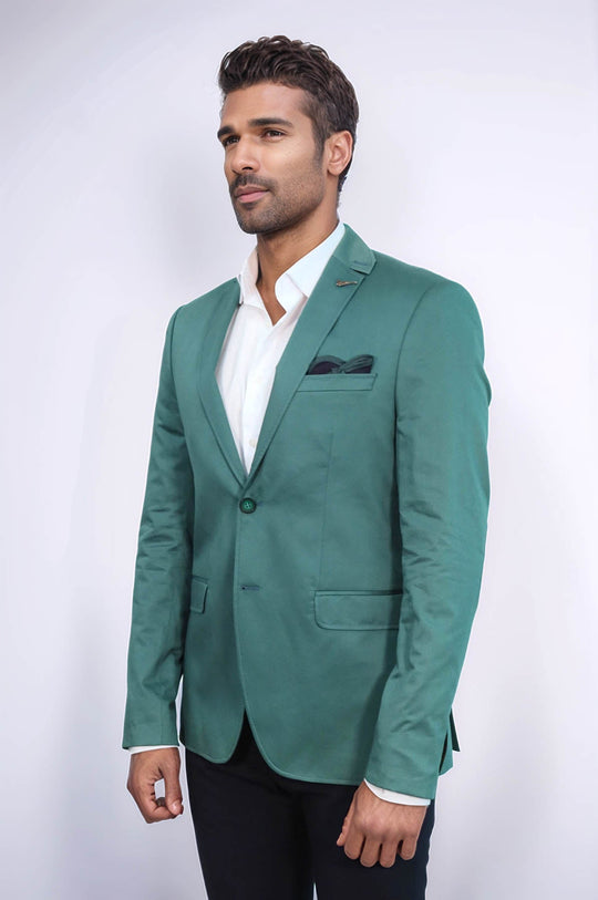 Modeled Cotton Green Blazer - Wessi