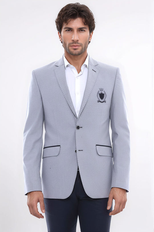 Double Button Mono Lapel Crested Grey Jacket-Wessi