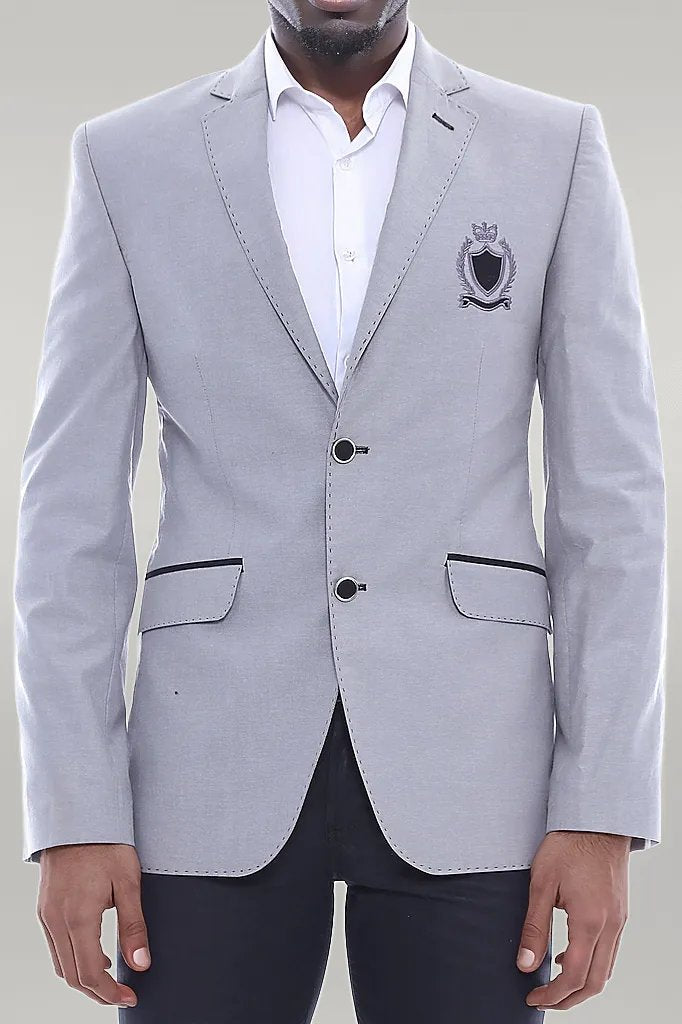 Double Button Mono Lapel Crested Grey Jacket-Wessi