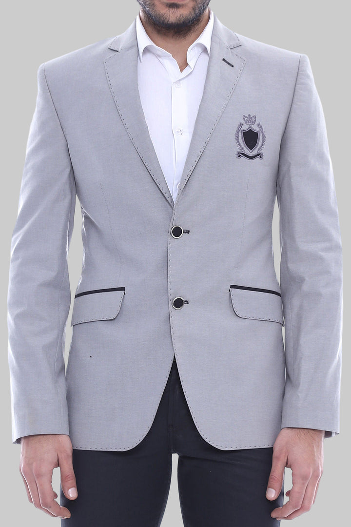 Double Button Mono Lapel Crested Grey Jacket-Wessi
